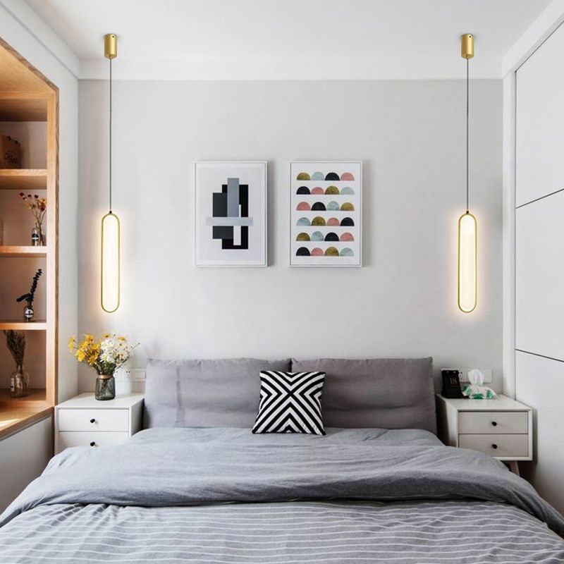 Oval Pendant Light Contemporary Style Metal Single Light Hanging Lamp