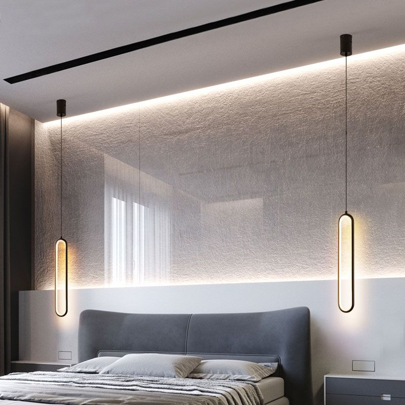 Oval Pendant Light Contemporary Style Metal Single Light Hanging Lamp