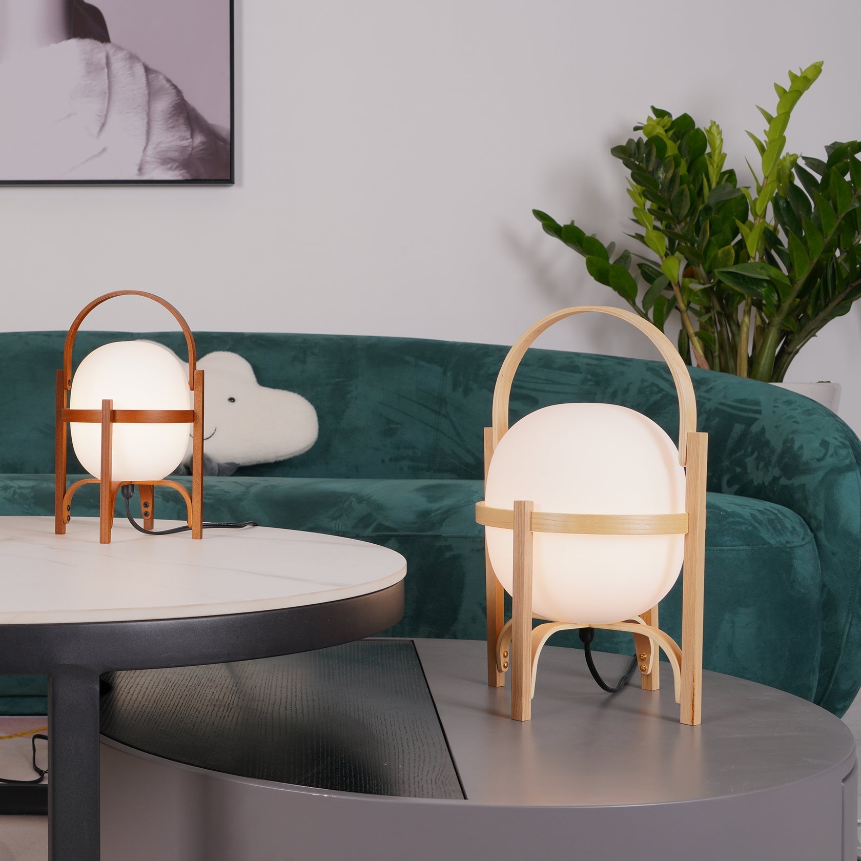 Japanese Natural Wood Base Glass Table lamp