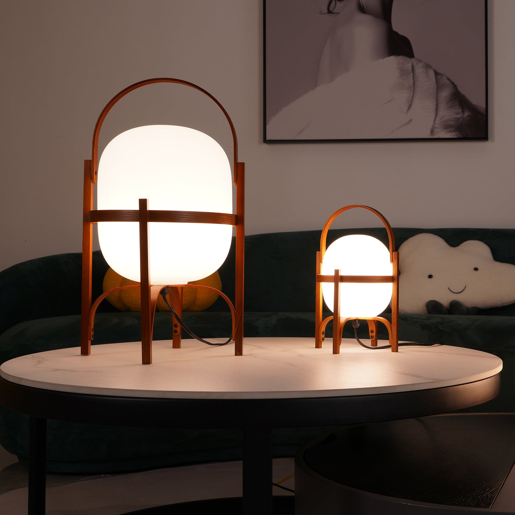 Japanese Natural Wood Base Glass Table lamp
