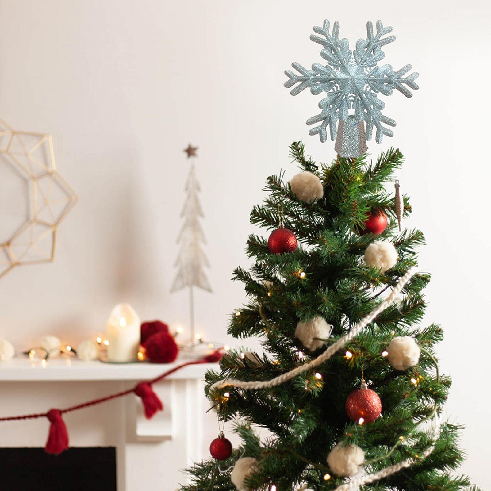 Christmas Tree Xmas Topper Lighted Snowflake LED Rotating Lamp