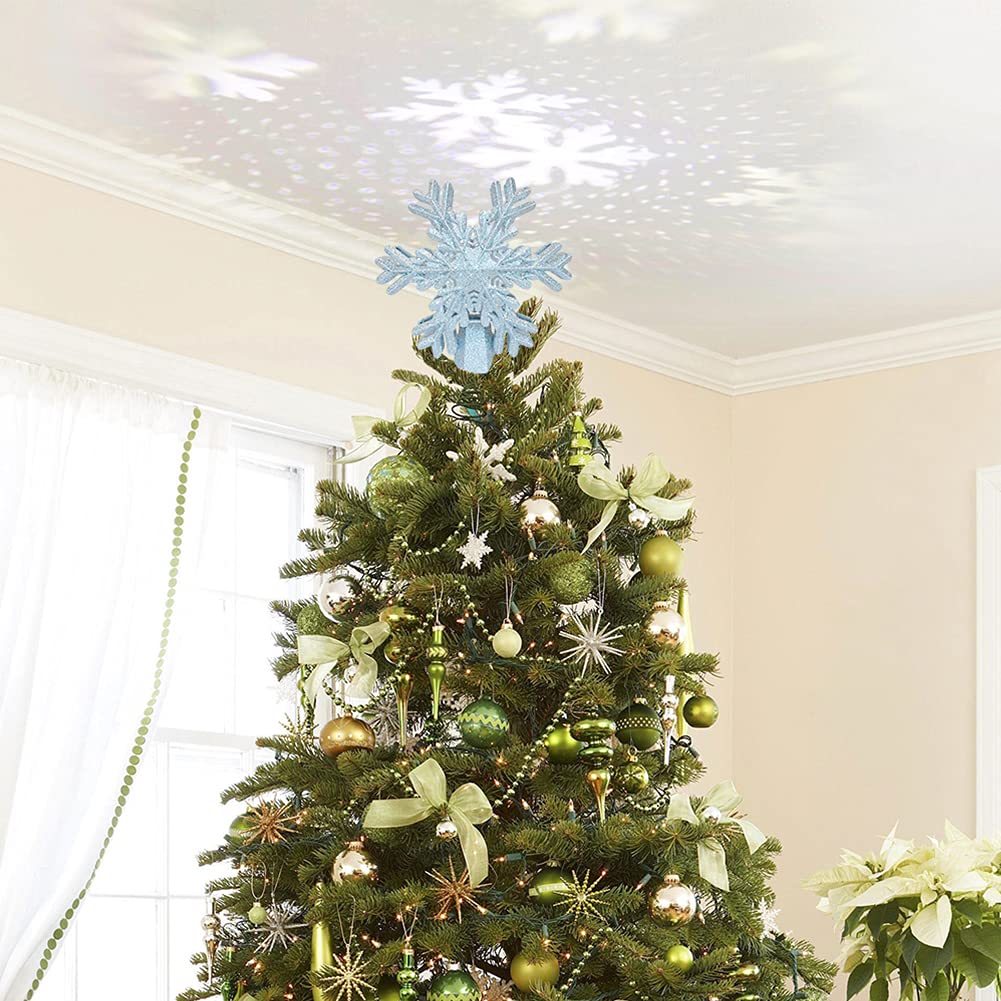 Christmas Tree Xmas Topper Lighted Snowflake LED Rotating Lamp