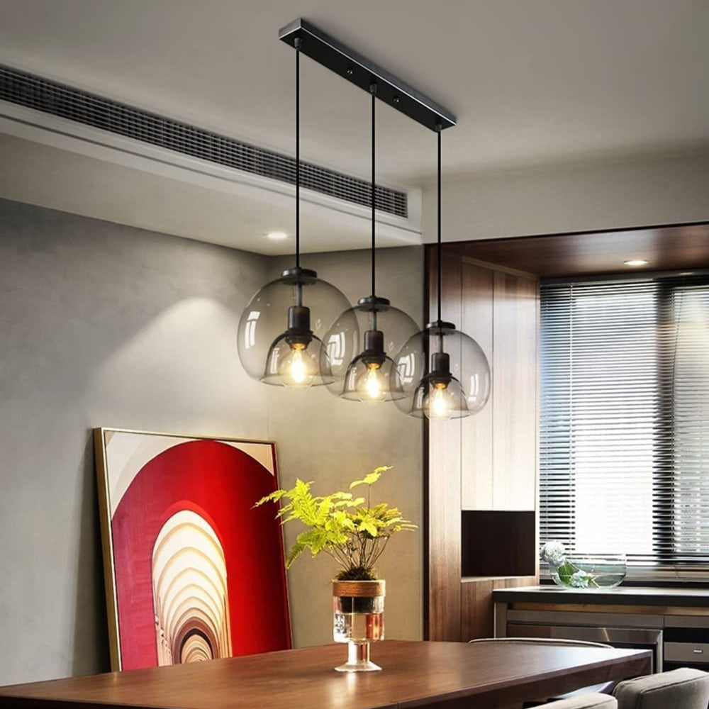 Modern Pendant Light Fixture with Smoky Grey Glass Shade
