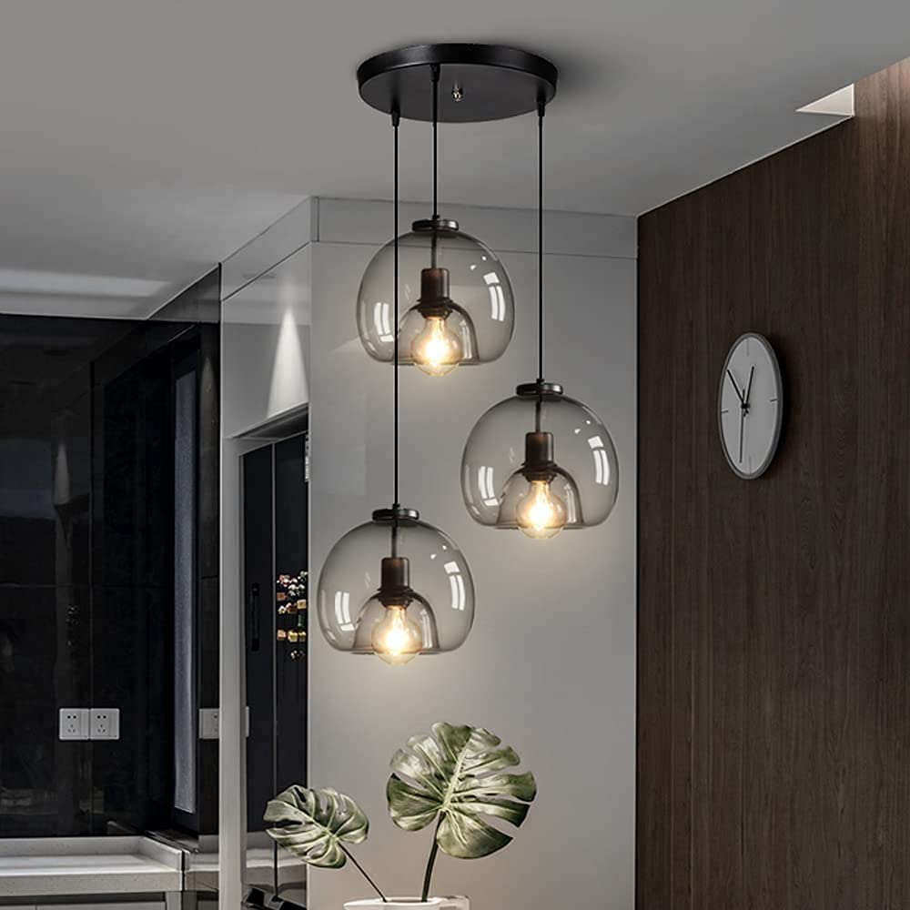 Modern Pendant Light Fixture with Smoky Grey Glass Shade