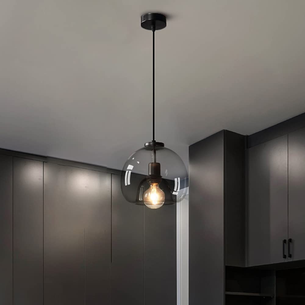 Modern Pendant Light Fixture with Smoky Grey Glass Shade