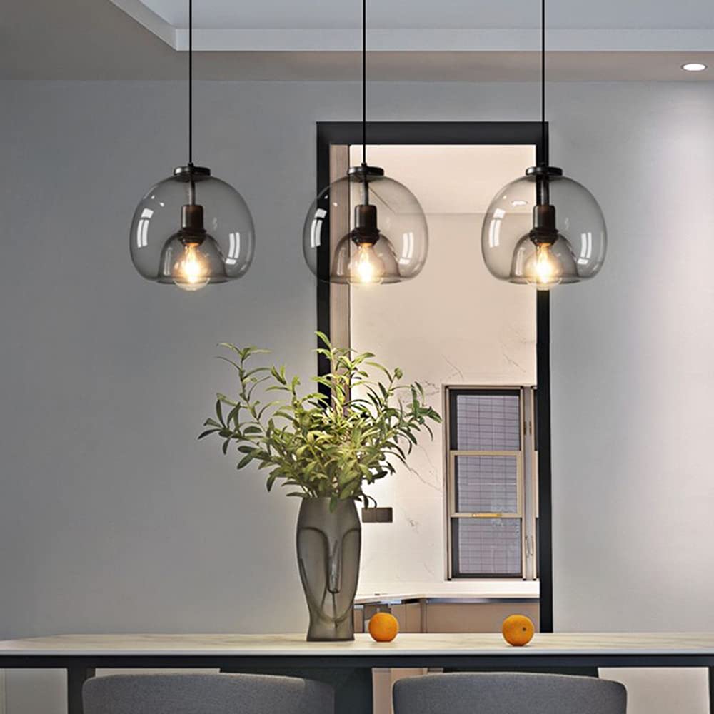 Modern Pendant Light Fixture with Smoky Grey Glass Shade