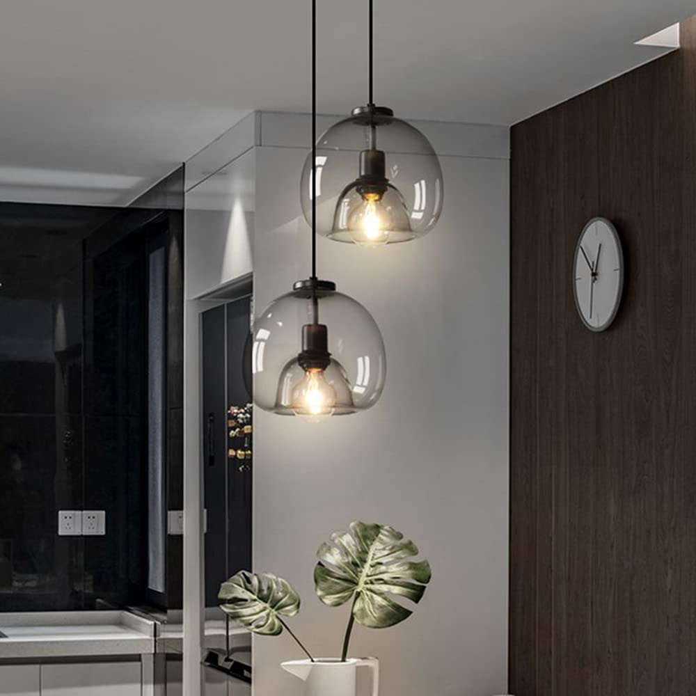 Modern Pendant Light Fixture with Smoky Grey Glass Shade