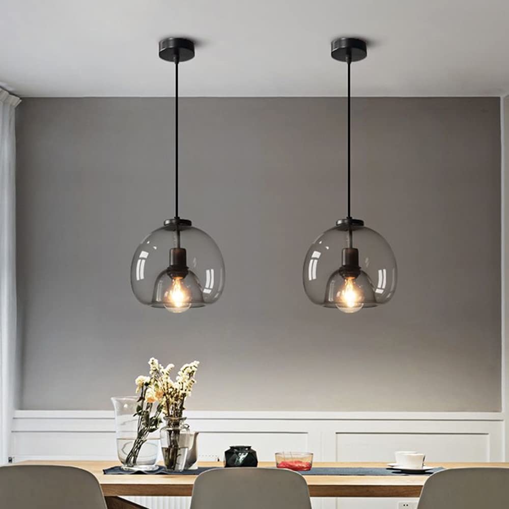 Modern Pendant Light Fixture with Smoky Grey Glass Shade