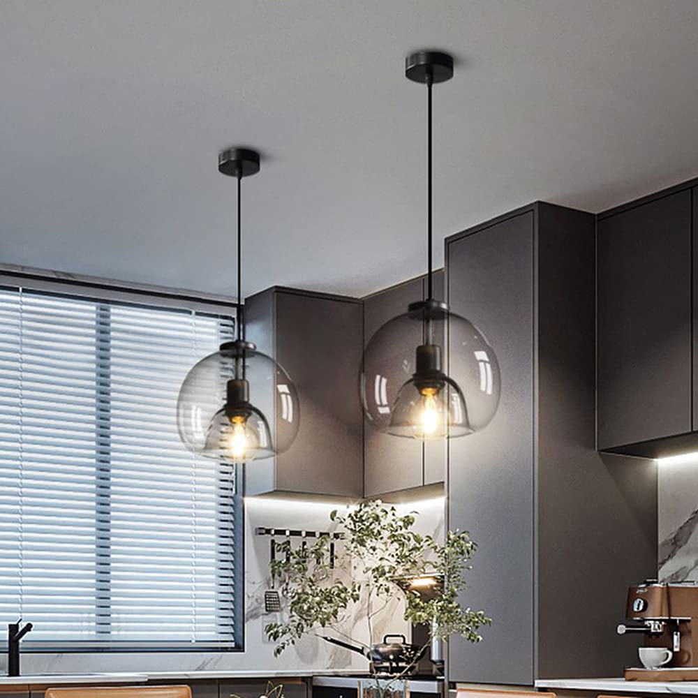 Modern Pendant Light Fixture with Smoky Grey Glass Shade