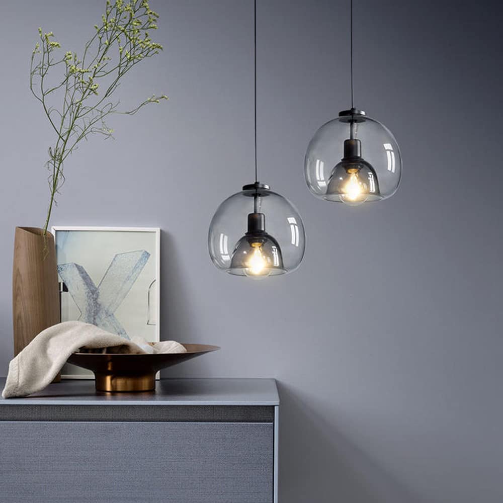 Modern Pendant Light Fixture with Smoky Grey Glass Shade