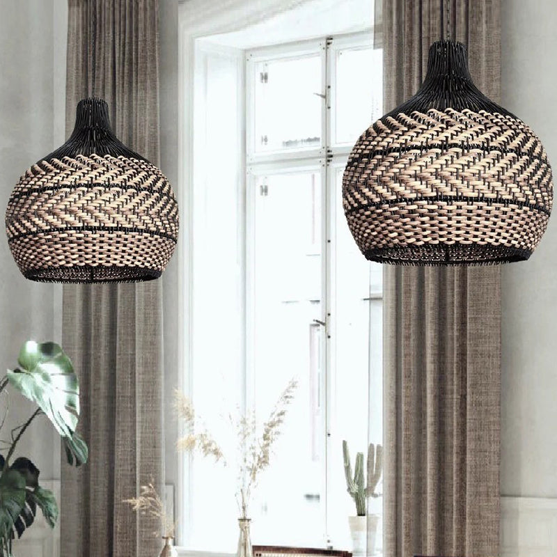 Minimalism Rattan Ceiling Light Fixture Woven Pendant Lampshade