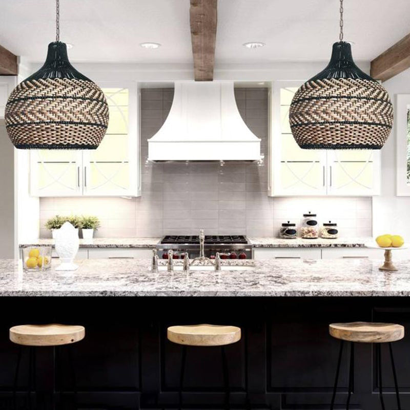 Minimalism Rattan Ceiling Light Fixture Woven Pendant Lampshade