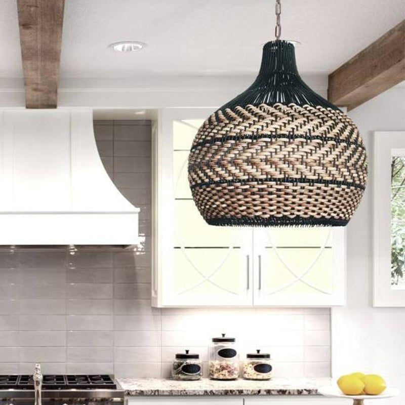 Minimalism Rattan Ceiling Light Fixture Woven Pendant Lampshade