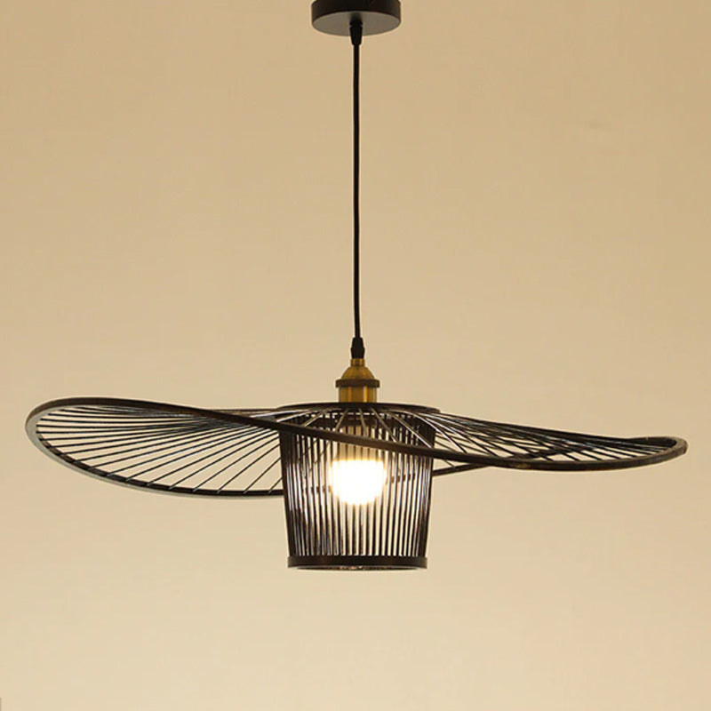 Black/Log Bamboo Pendant Light Natural Wicker Light Fixture