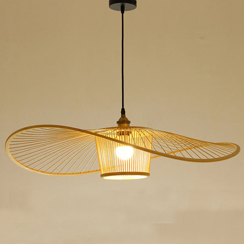 Black/Log Bamboo Pendant Light Natural Wicker Light Fixture