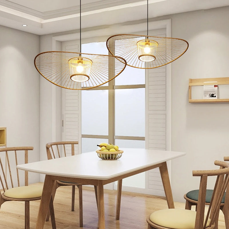 Black/Log Bamboo Pendant Light Natural Wicker Light Fixture