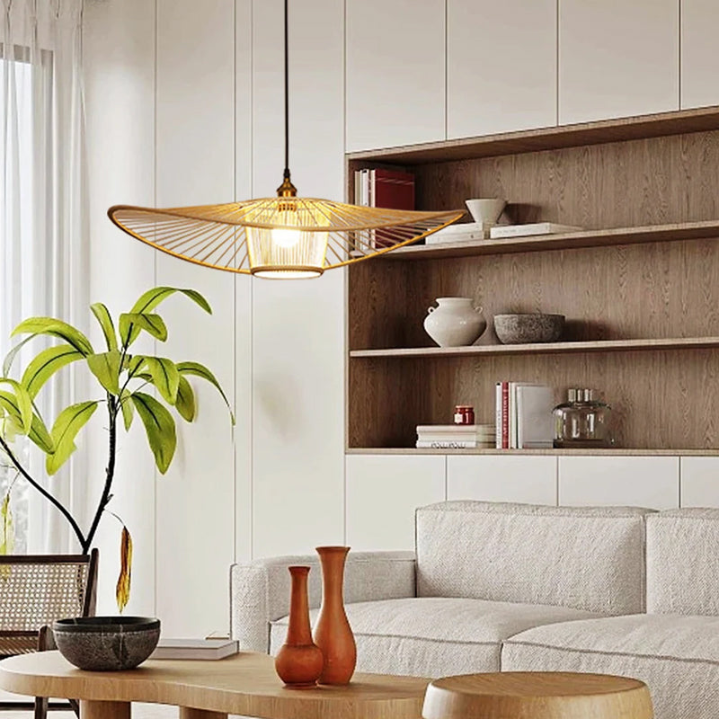 Black/Log Bamboo Pendant Light Natural Wicker Light Fixture