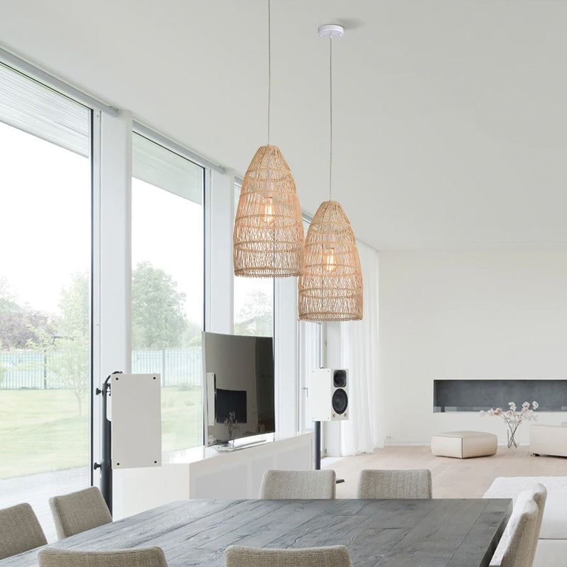 Natural Rattan Single Bell Pendant Lights
