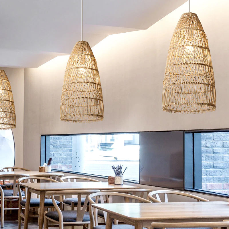 Natural Rattan Single Bell Pendant Lights