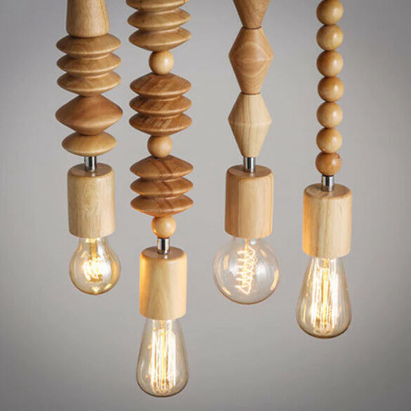 Modern Solid Wood Bead Chain Hanging Pendant Lights