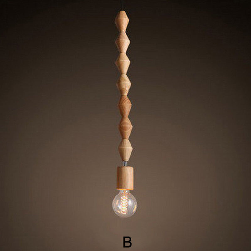 Modern Solid Wood Bead Chain Hanging Pendant Lights