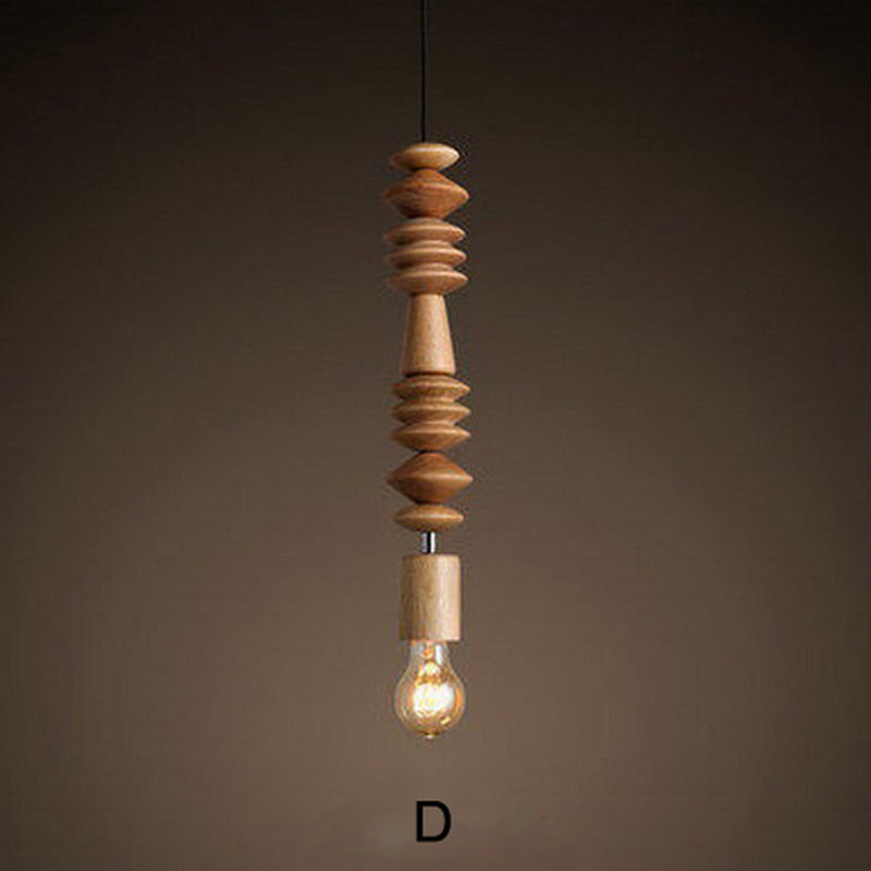 Modern Solid Wood Bead Chain Hanging Pendant Lights