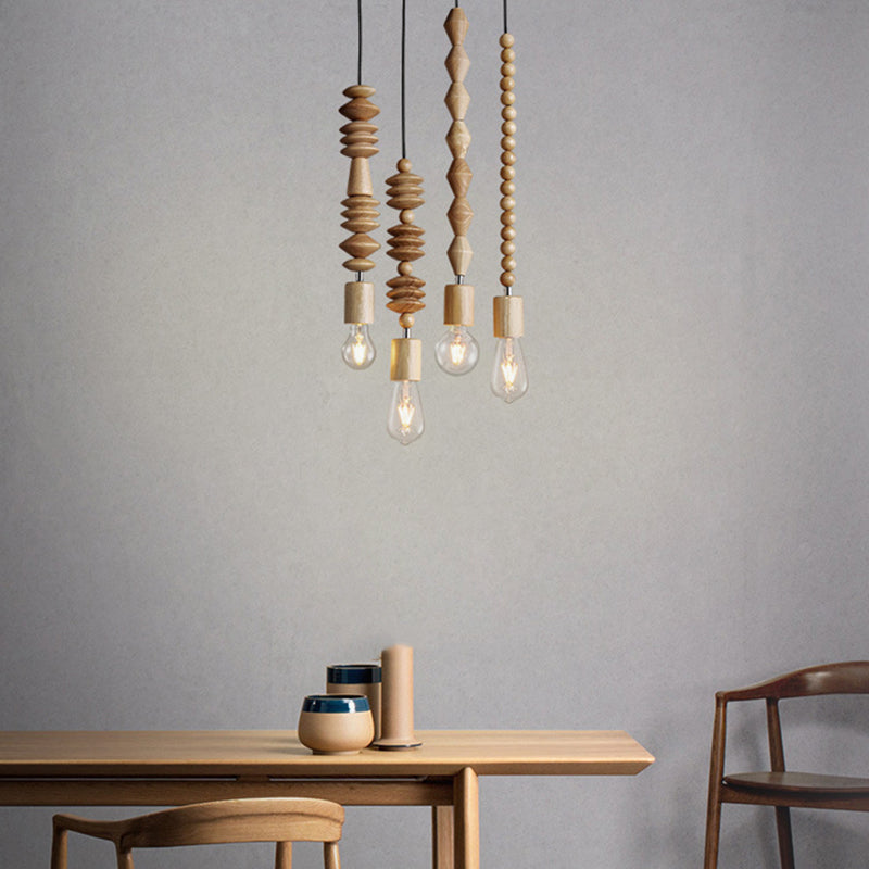 Modern Solid Wood Bead Chain Hanging Pendant Lights