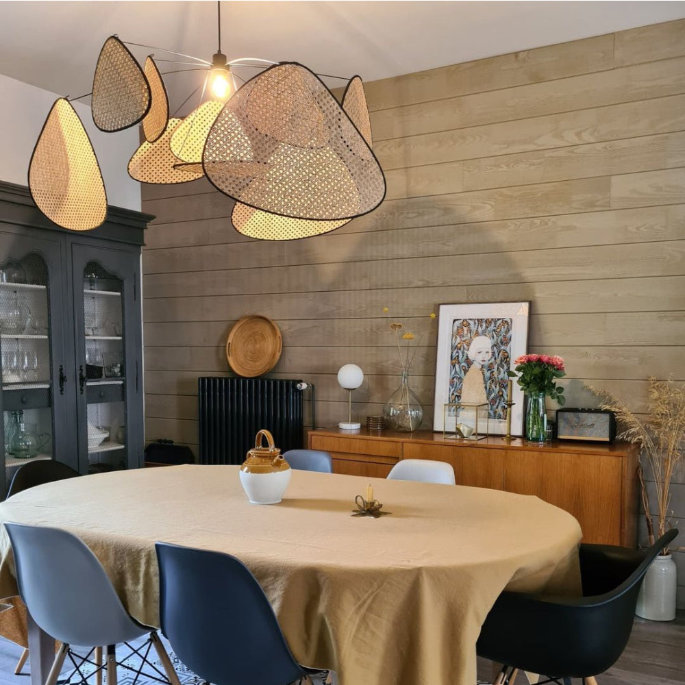 Retro Rattan Chandelier Handmade Pendant Lampshade