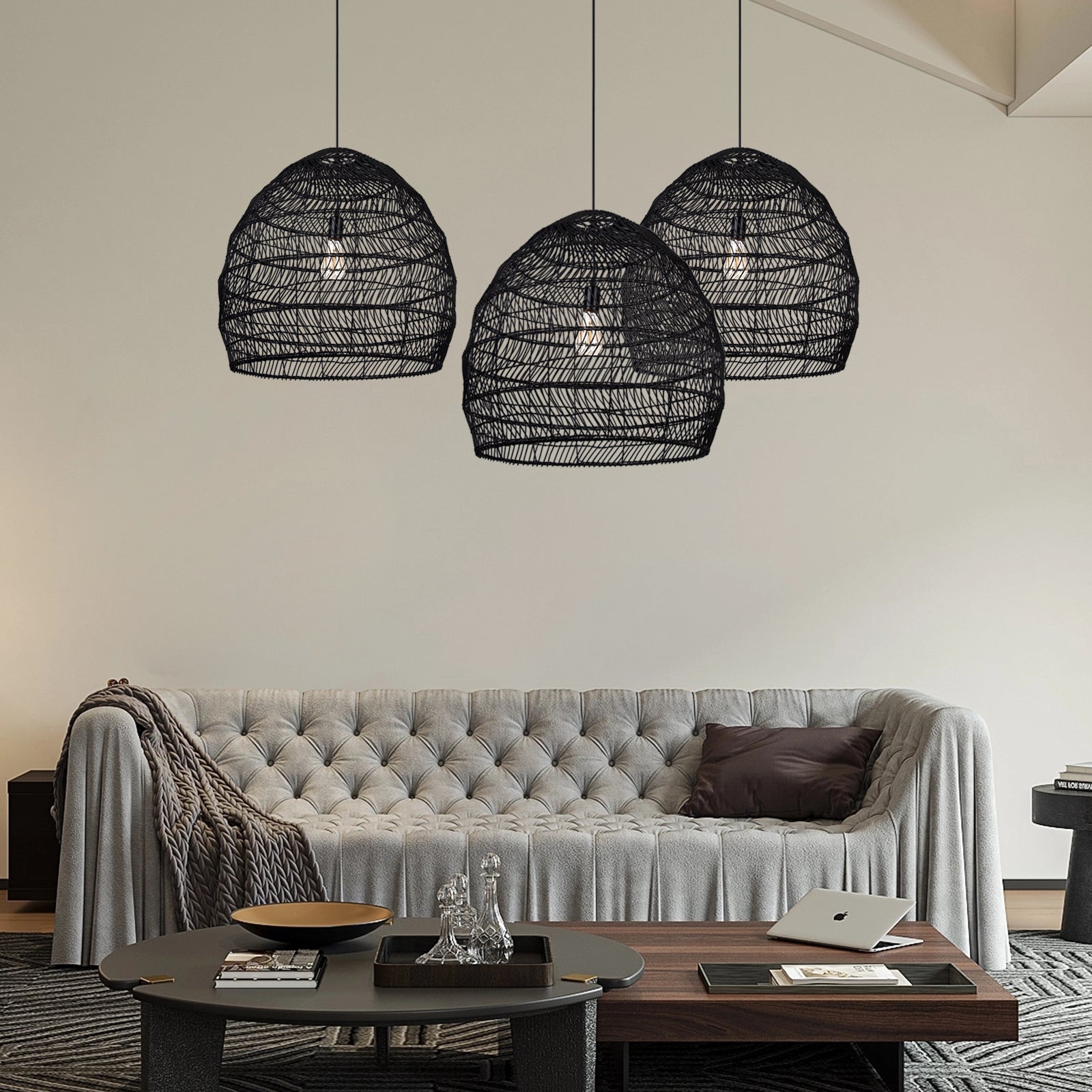 Basket Rattan Woven Pendant Light Shades Black