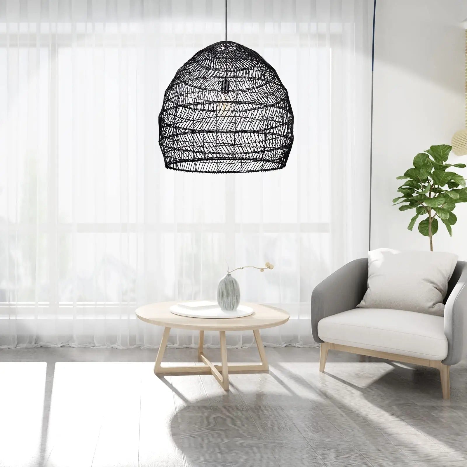 Basket Rattan Woven Pendant Light Shades Black