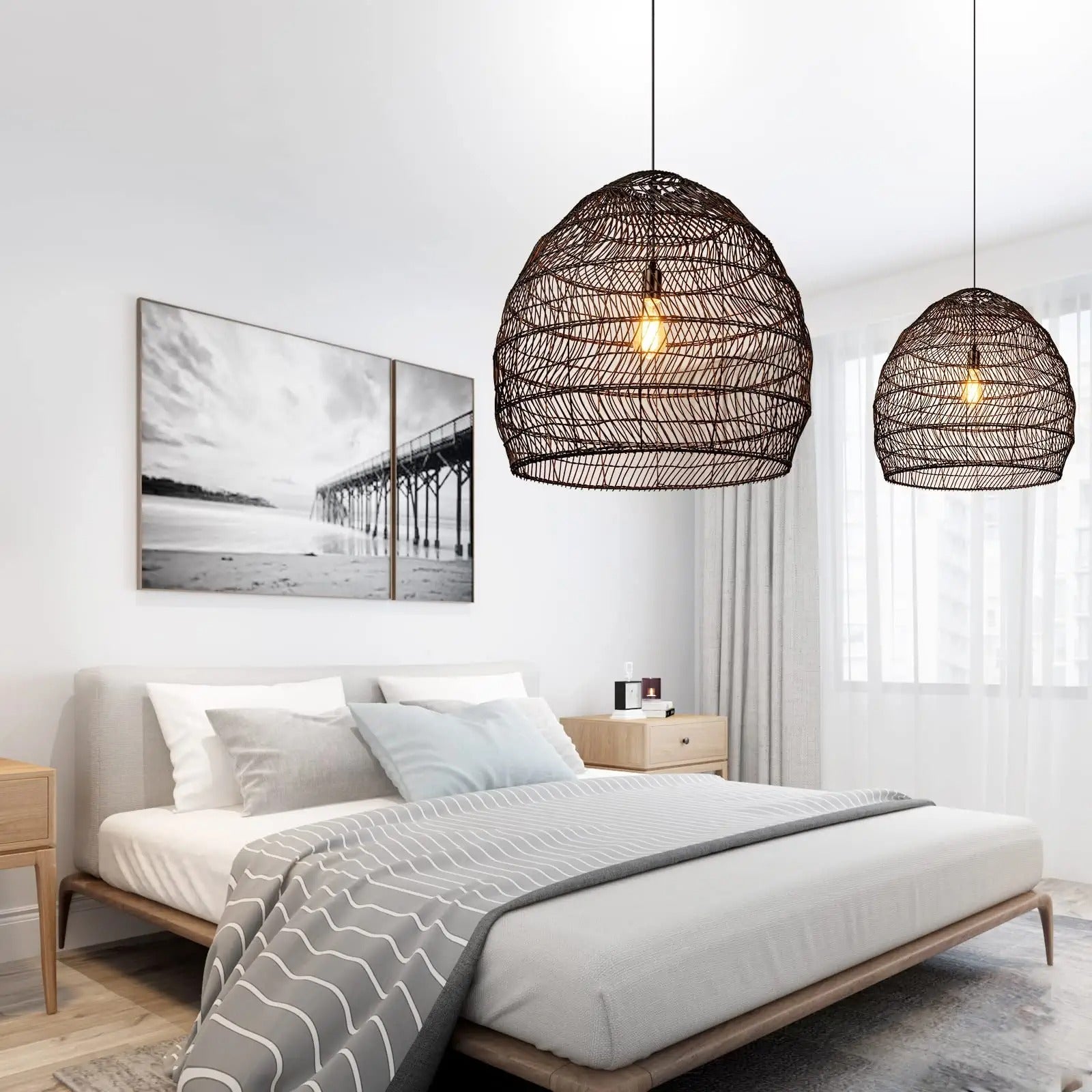 Basket Rattan Woven Pendant Light Shades Black