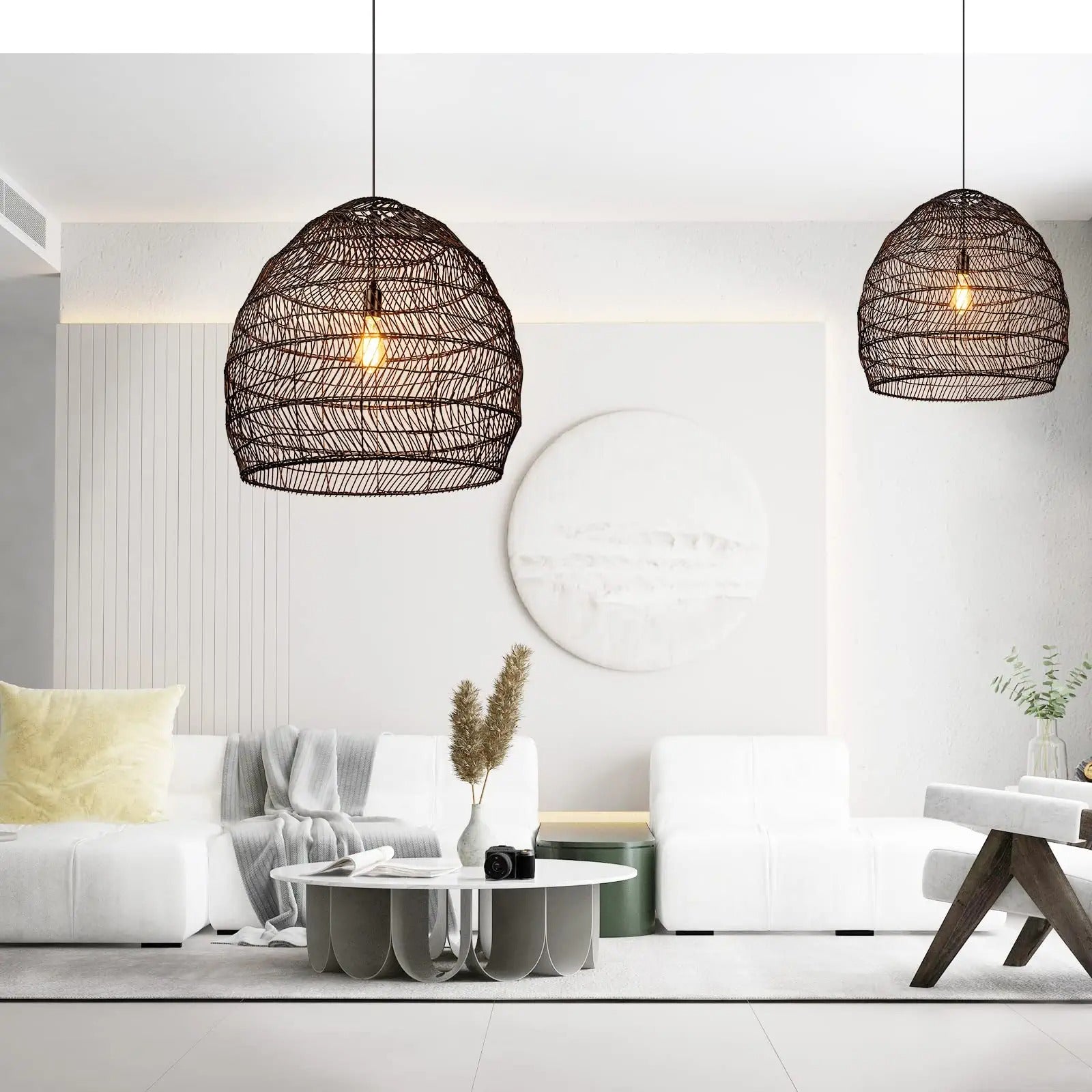 Basket Rattan Woven Pendant Light Shades Black