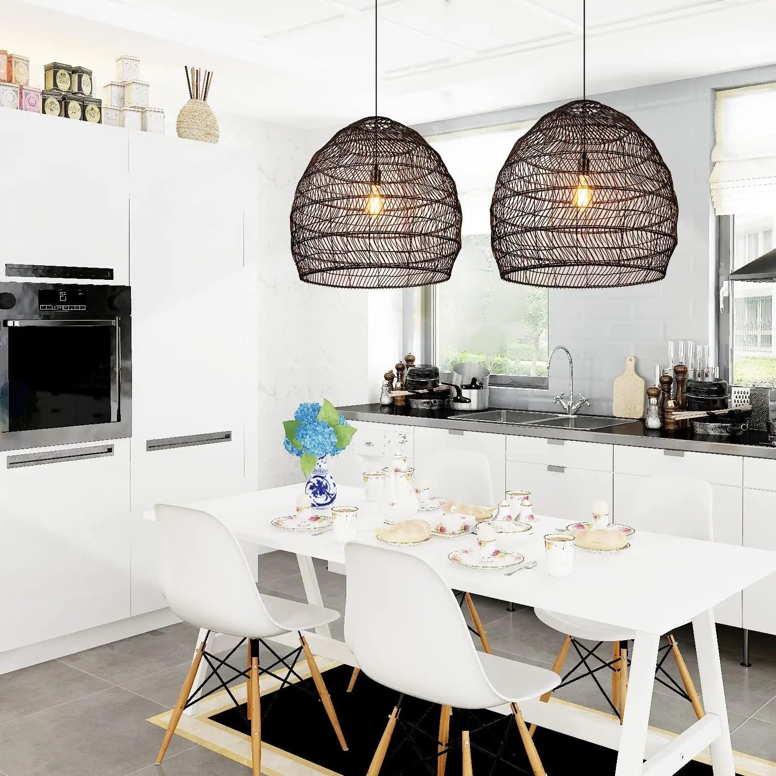 Basket Rattan Woven Pendant Light Shades Black