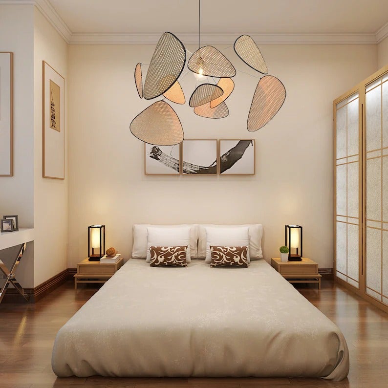 Retro Rattan Chandelier Handmade Pendant Lampshade