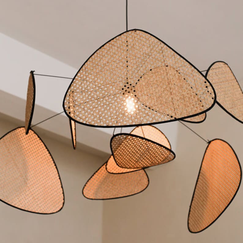 Retro Rattan Chandelier Handmade Pendant Lampshade