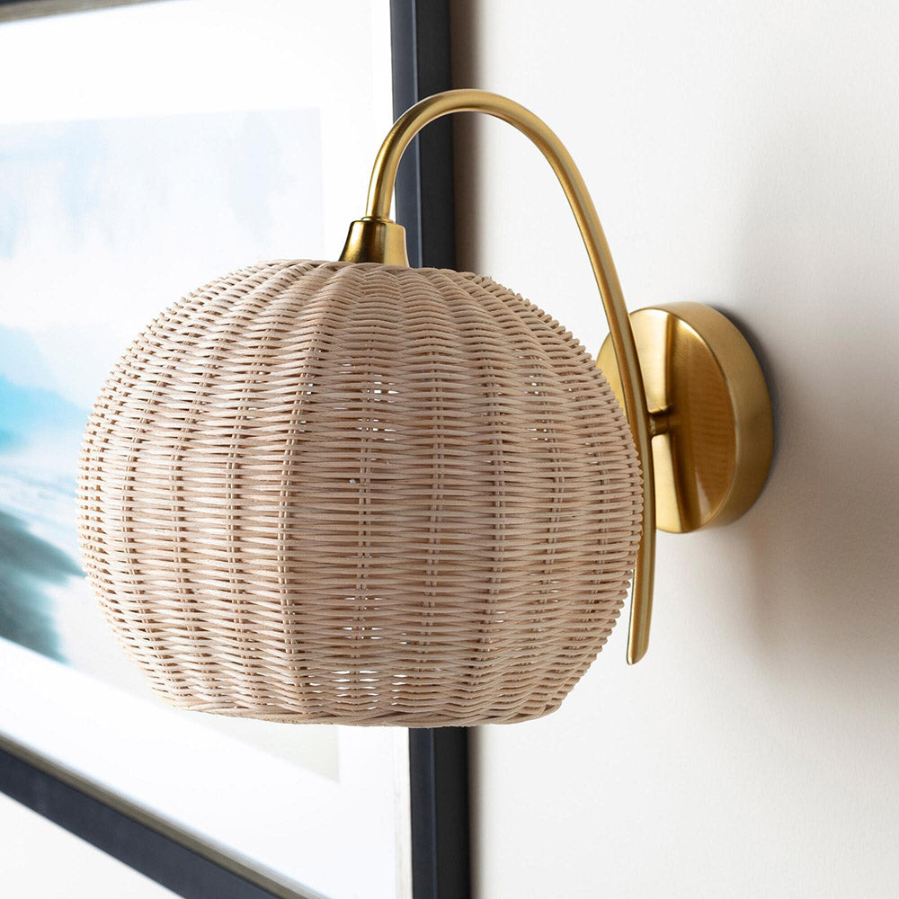 Rattan Lantern Shape Hanging Wall Sconce