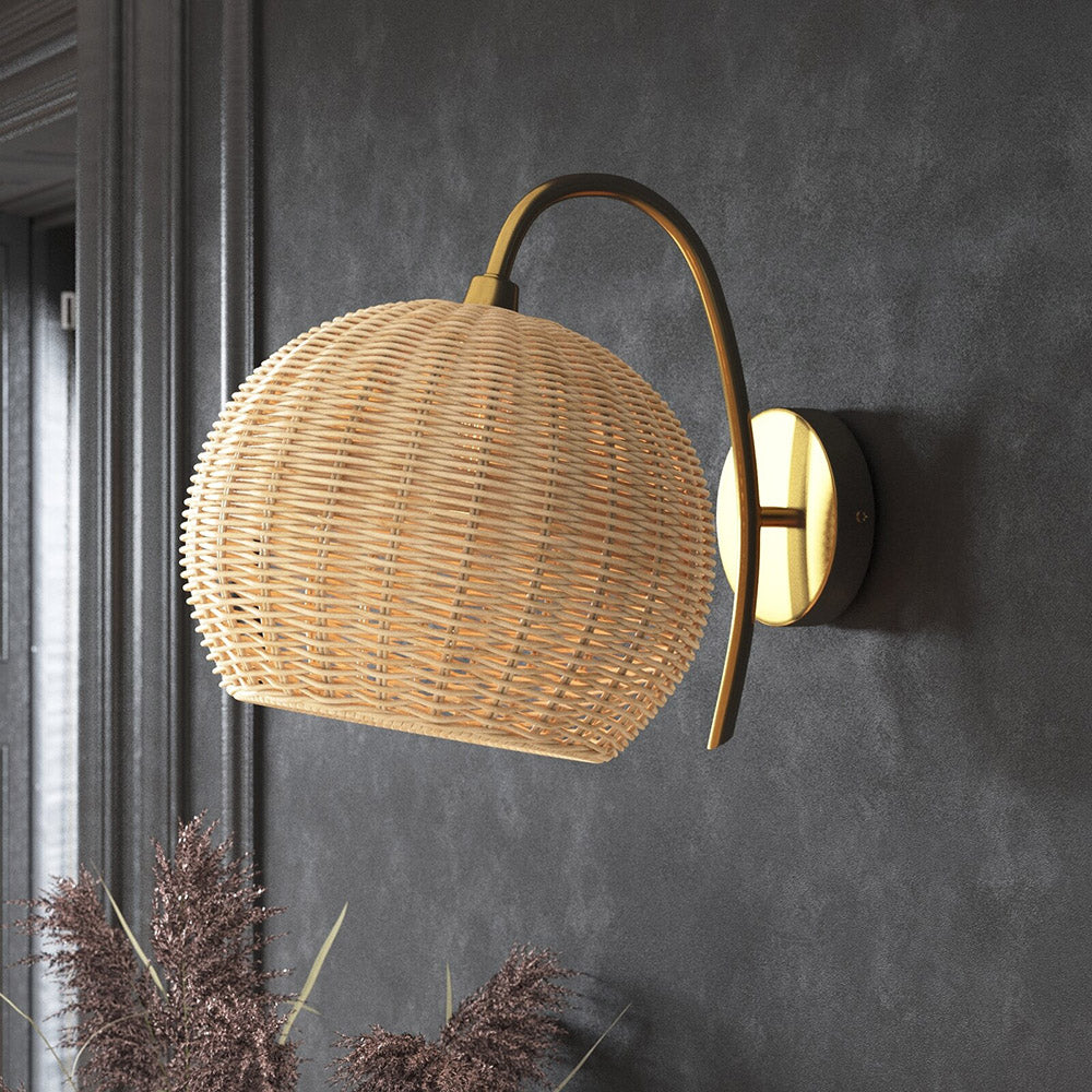 Rattan Lantern Shape Hanging Wall Sconce