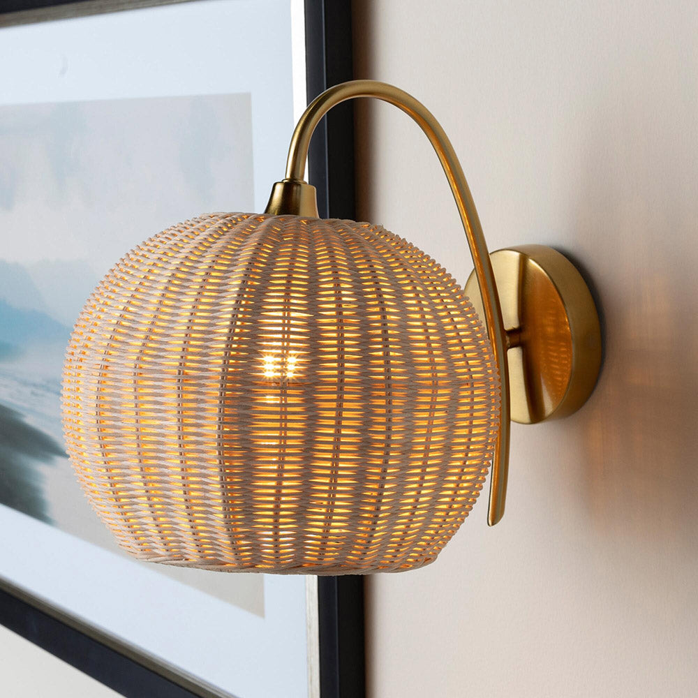 Rattan Lantern Shape Hanging Wall Sconce