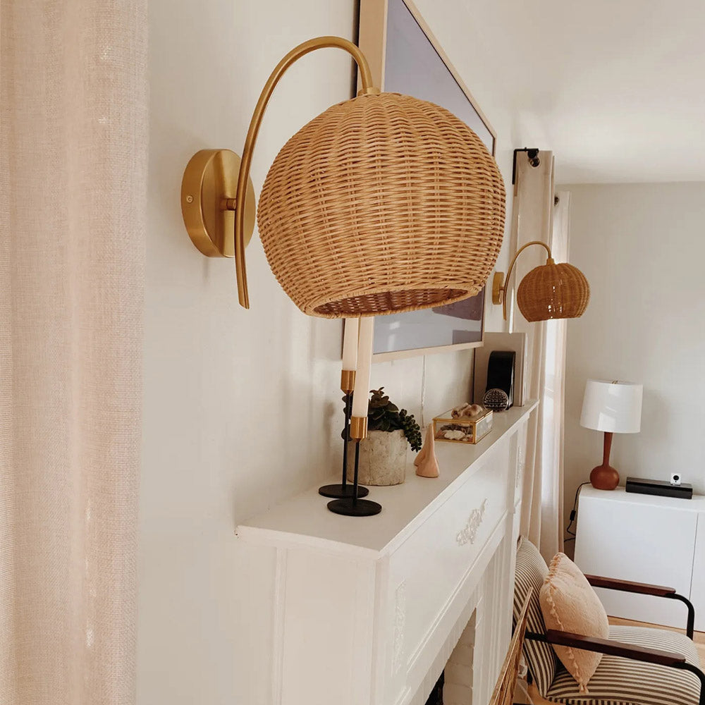 Rattan Lantern Shape Hanging Wall Sconce
