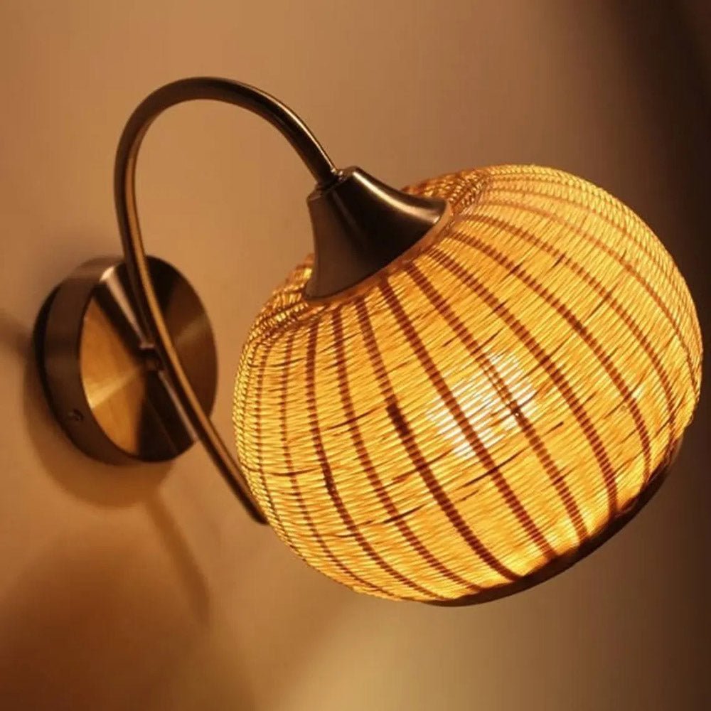 Rattan Lantern Shape Hanging Wall Sconce