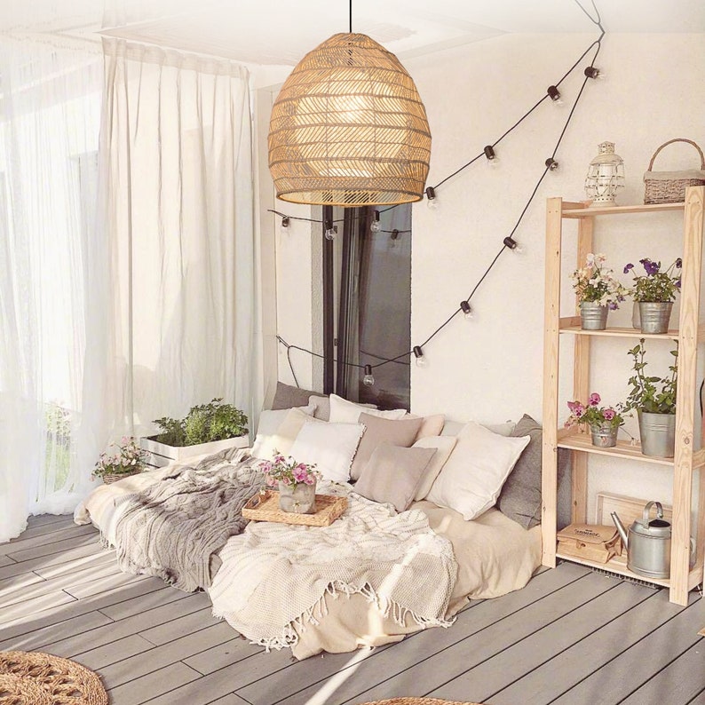 Simple Basket Rattan Wicker Pendant Light Lampshade
