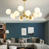 Load image into Gallery viewer, 12-Light Golden Molecular Shaped Chandelier Lamp White Glass Ball Shade