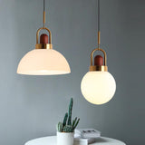 Load image into Gallery viewer, Modern Design Hanging Lamp White Glass Shade Pendant Light with Wooden Top