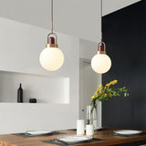 Load image into Gallery viewer, Modern Design Hanging Lamp White Glass Shade Pendant Light with Wooden Top